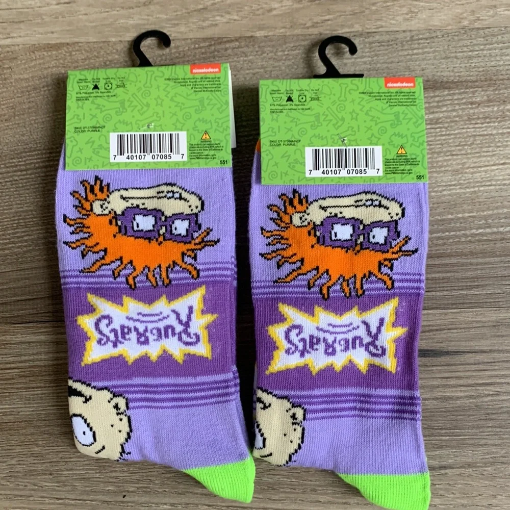 2 Pair RugRats Crew Socks Mens Shoe 6-12 🆕 Rug Rats Unisex Novelty Fun Sock Gift